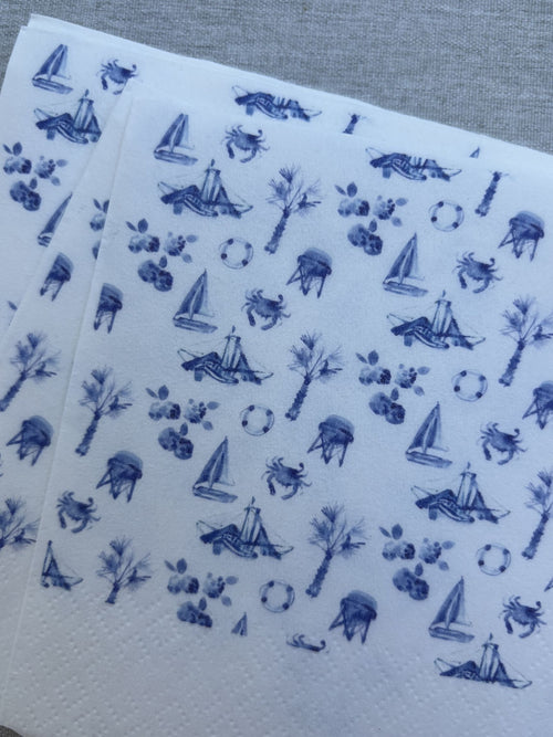 Coastal Toile Cocktail Napkins