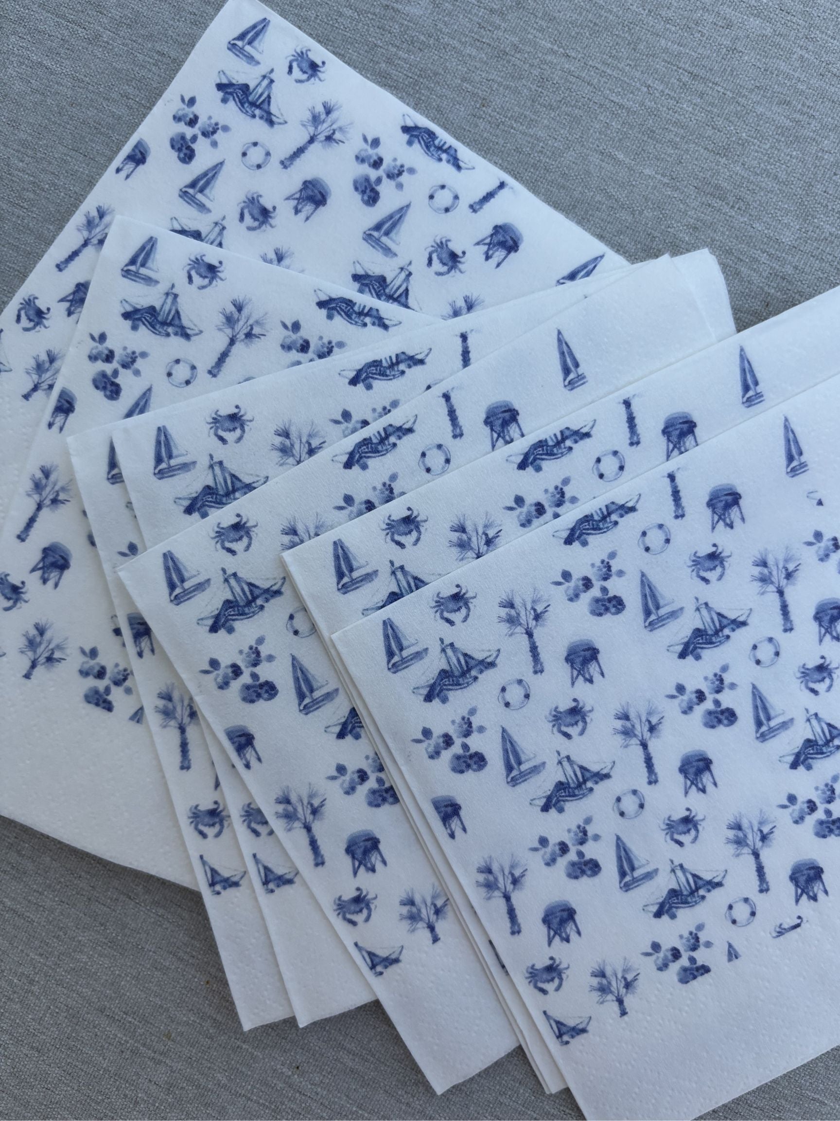 Coastal Toile Cocktail Napkins