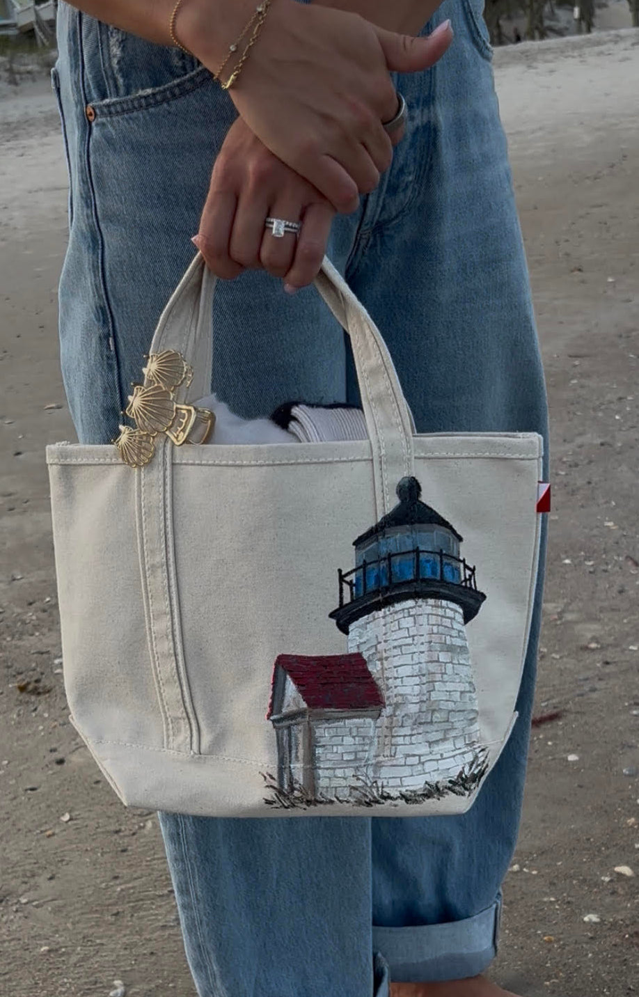 Lighthouse Hand-Painted Tote